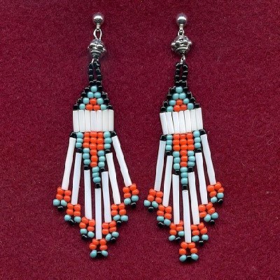 Sterling Silver Post Back Earrings: Seed Bead Fringed Dangles