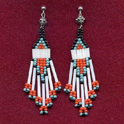 Sterling Silver Post Back Earrings: Seed Bead Fringed Dangles