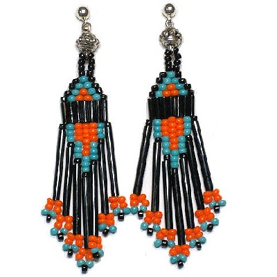 Sterling Silver Post Back Earrings: Seed Bead Fringed Dangles