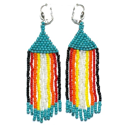 Silver Plated Leverback Earrings: Seed Bead Fringed Dangles