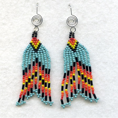 Silver Plated Spiral Design Wire Hook Earrings: Seed Bead Fringed Dangles