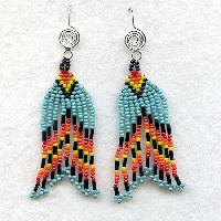 Silver Plated Spiral Design Wire Hook Earrings: Seed Bead Fringed Dangles