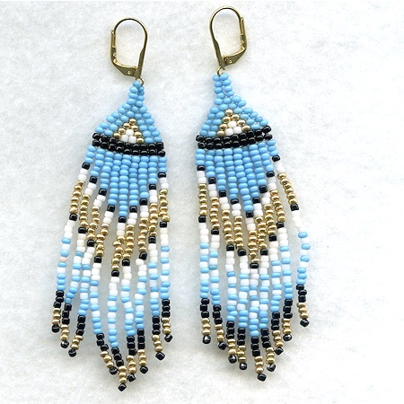 Gold Plated Leverback Earrings: Seed Bead Fringed Dangles