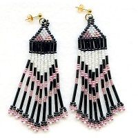 Gold Plated Post Back Earrings: Seed Bead Fringed Dangles