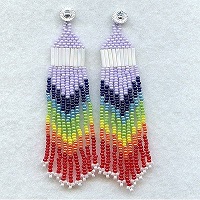 Silver Plated Southwest Sun Design Wire Hook Earrings: Seed Bead Fringed Dangles