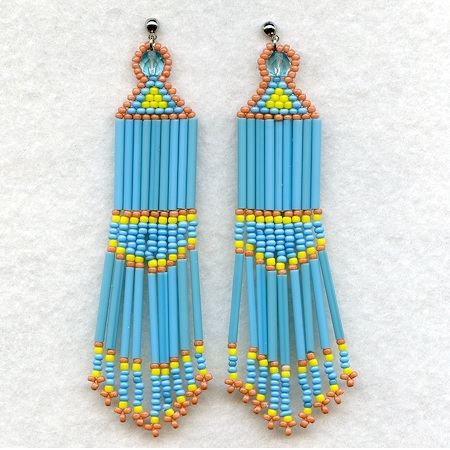 Post Back Earrings:  Seed Bead Fringed Dangles