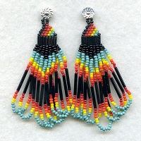 Silver Plated Tribal Sun Design Wire Hook Earrings:  Seed Bead Looped Dangles