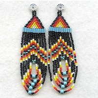 Silver Plated Tribal Sun Design Wire Hook Earrings:  Seed Bead Looped Dangles