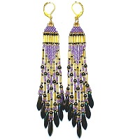 Gold Plated Leverback Earrings: Vintage Glass Bead Fringed Dangles ~ Genuine Hematite