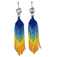 Silver Plated Spiral Design Wire Hook Earrings: Micro Seed Bead Fringed Dangles