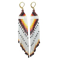 Gold Plated Leverback Earrings: Seed Beed Fringed Dangles ~ Cheyenne Sunset