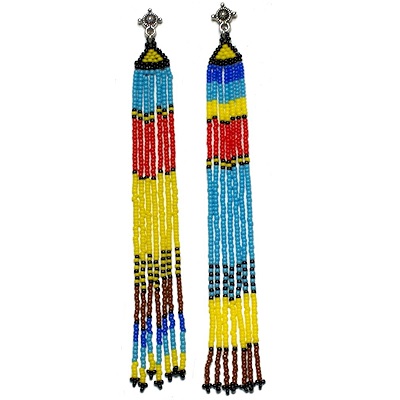 Tibetan Silver Post Back Earrings: Micro Seed Bead Shoulder Dusters ~ Crow