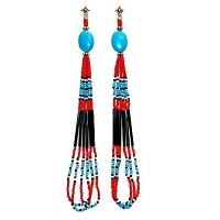 Tibetan Silver Post Back Earrings: Seed Bead & Chalk Turquoise Looped Shoulder Dusters