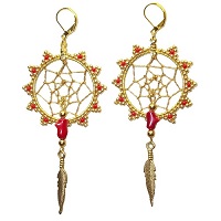 Leverback Earrings: Seed Bead & Branch Coral Dream Catcher Hoops