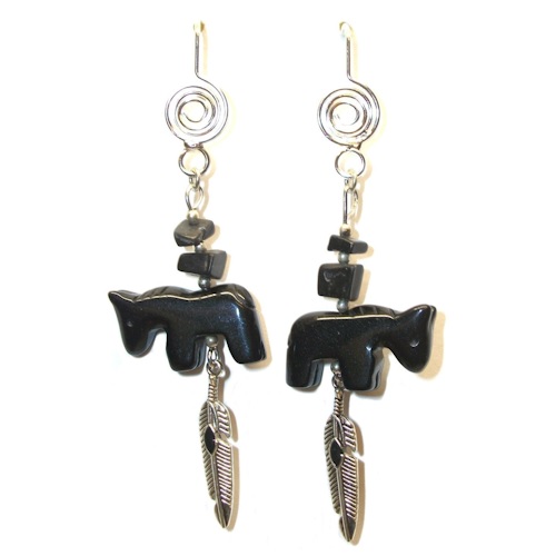 Wire Hook Earrings: Native Style Horse Fetish Dangles ~ Blackstone