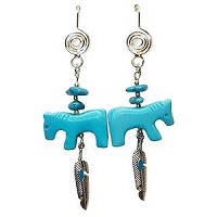 Wire Hook Earrings: Native Style Horse Fetish Dangles ~ Chalk Turquoise