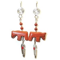 Wire Hook Earrings: Native Style Horse Fetish Dangles ~ Red Jasper