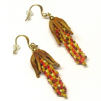 French Hook Earrings: Leather & Glass Seed Bead ~ Autumn Indian Corn