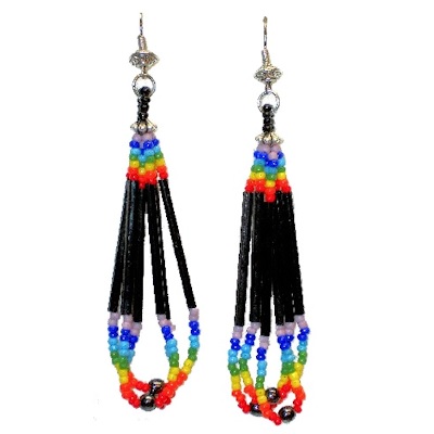 Tibetan Silver Tribal Design Wire Hook Earrings: Seed Bead Looped Dangles