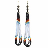 Tibetan Silver Tribal Design Wire Hook Earrings: Seed Bead Looped Shoulder Dusters