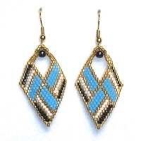 Gold-Plated Ear Wires: Delica Bead Color Block Earrings ~ Gold, White, Blue & Black