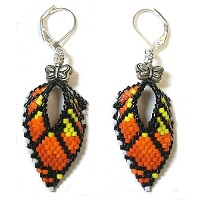 Silver-Plated Leverback Delica Bead Earrings: Monarch Butterfly Wings