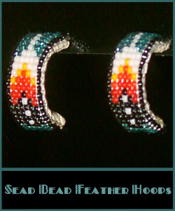 Post-Back Earrings: Seed Bead Hoops ~ Feather Design
