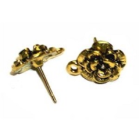 12x15mm Goldtone Tibetan Silver Floral ROSE with Bottom Loop EAR STUD / POST Componesnts