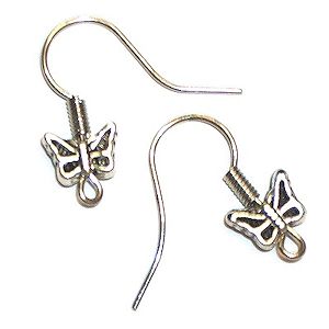 Tibetan Silver Butterfly design Shephard Hook EAR WIRES with Bottom Loop
