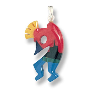 17x26mm Inlaid Block Gemstone KOKOPELLI Pendant w/Sterling Silver Bail - *RED*
