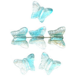 13x15mm Crystal & Light Blue Givre Pressed Glass BUTTERFLY Beads