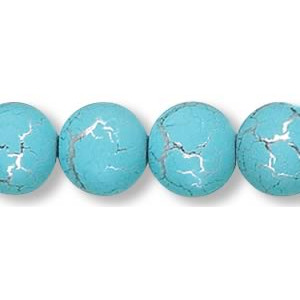 8mm Turquoise *Desert Sun* Silver-Plated Pressed Glass SMOOTH ROUND Beads