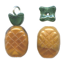 24mm Transparent Dark Topaz & Green Pressed Glass 2-Bead  PINEAPPLE Bead Charm Set