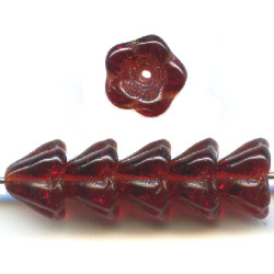 8mm Transparent Ruby Red Pressed Glass Trumpet / Bell FLOWER Beads