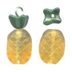 24mm Transparent Light Topaz & Green Pressed Glass 2-Bead  PINEAPPLE Bead Charm Set