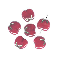 12mm Opaque Red w/Green Wash Pressed Glass TOMATO Beads