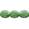 8.5x10mm Pressed Glass Green Satin OVAL Shamrock Beads