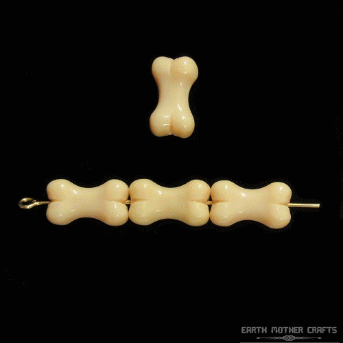 15mm JABLONEX Czech Pressed Glass BONE Shaped Beads ~ Ivory/Beige