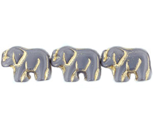 11x15mm Opaque Grey w/ Gold Etch Pressed Glass ELEPHANT Beads