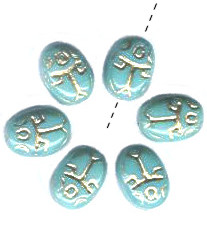 8x11mm Opaque Turquoise Blue w/ Gold Etch Pressed Glass SCARAB Beads