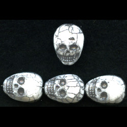 11x14mm Czech Pressed Glass SKULL Beads ~ Opaque White w/Black Wash