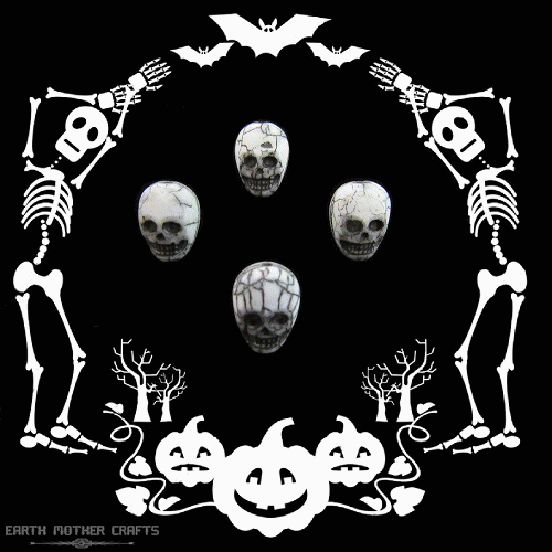 11x14mm Czech Pressed Glass SKULL Beads ~ Opaque White w/Black Wash