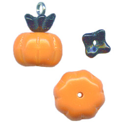 10mm Opaque Orange & Black 2-Bead Czech Pressed Glass PUMPKIN Charm Bead Set