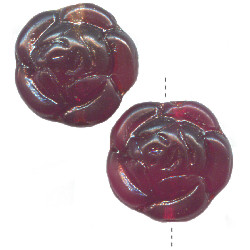 16mm Transparent Ruby Red Pressed Glass Sculpted Rose DISC Beads