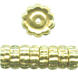 4x11mm Goldtone Hollow Brass Corrugated Flat DISC Beads