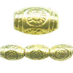 9x13mm Goldtone Hollow Brass Sun Design OVAL / BARREL Beads