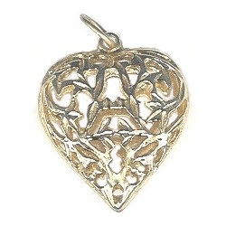 11x24x32mm Goldtone Filigree Puffy HEART Pendant