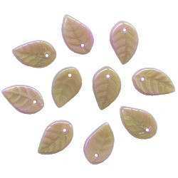 7x12mm Olive Over Rose Pink Pressed Glass LEAF Beads