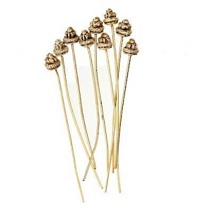 2" (21 gauge) Zinc Alloy (Lead & Nickel Free) Fancy Crown End HEAD PINS: Antiqued Goldtone, Style #A773