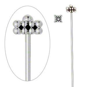 2" (21 gauge) Zinc Alloy (Lead & Nickel Free) Fancy Crown End HEAD PINS: Antiqued Silvertone, Style #A625